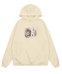 Apricot Hoodie with Cat Print