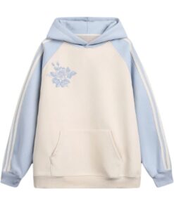 Blue Panel Contrast Loose-Fit Hoodie