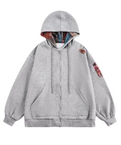 Grey Patchwork Zip-Up Hoodie